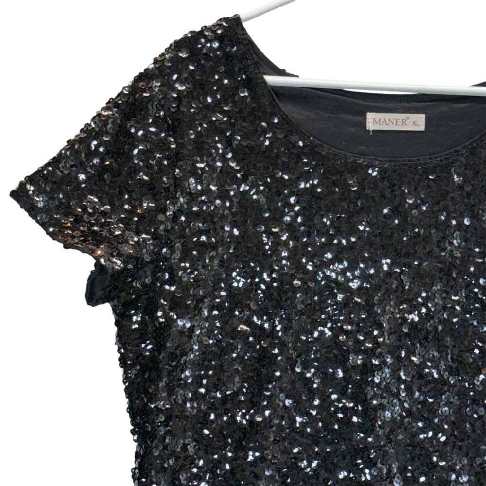 Manor Black Sequin Blouse. Size XL - Picture 2 of 9